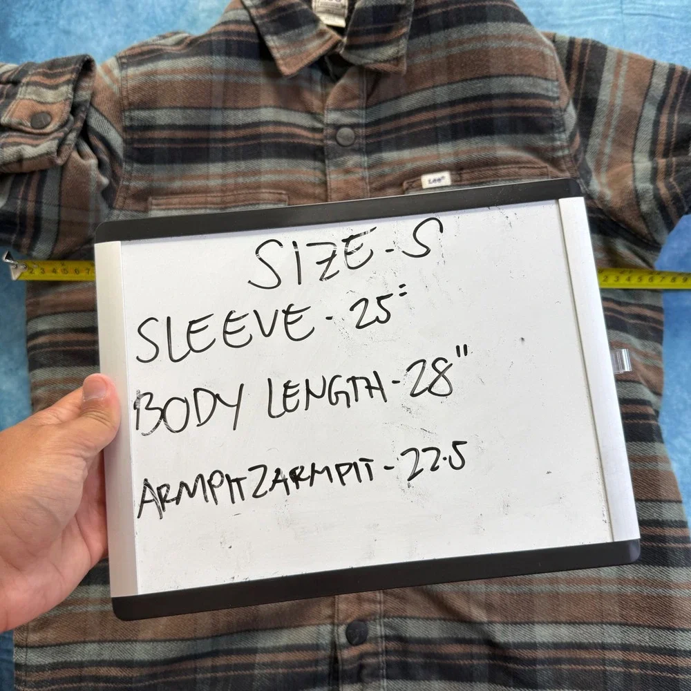 Lee Sherpa Lined Plaid Chore Jacket Brown Snap Front Workwear Men's S
